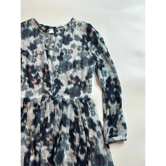 Kimchi Blue Dress Womens 0 Floral Watercolor Blue Open Back Sheer - Picture 8 of 15